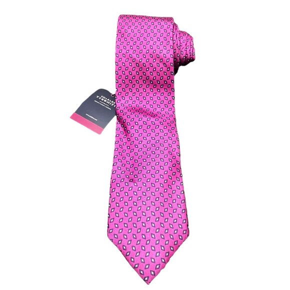 Charles Tyrwhitt Men's Tie Bright Pink Diamond Print NEW with tags 100 % Silk - Picture 1 of 8